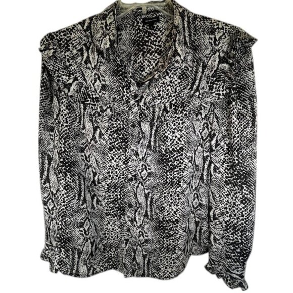 Who What Wear Ruffled Yoke Snake Print Blouse with Long Ruffled Sleeves- Size L - Picture 1 of 9